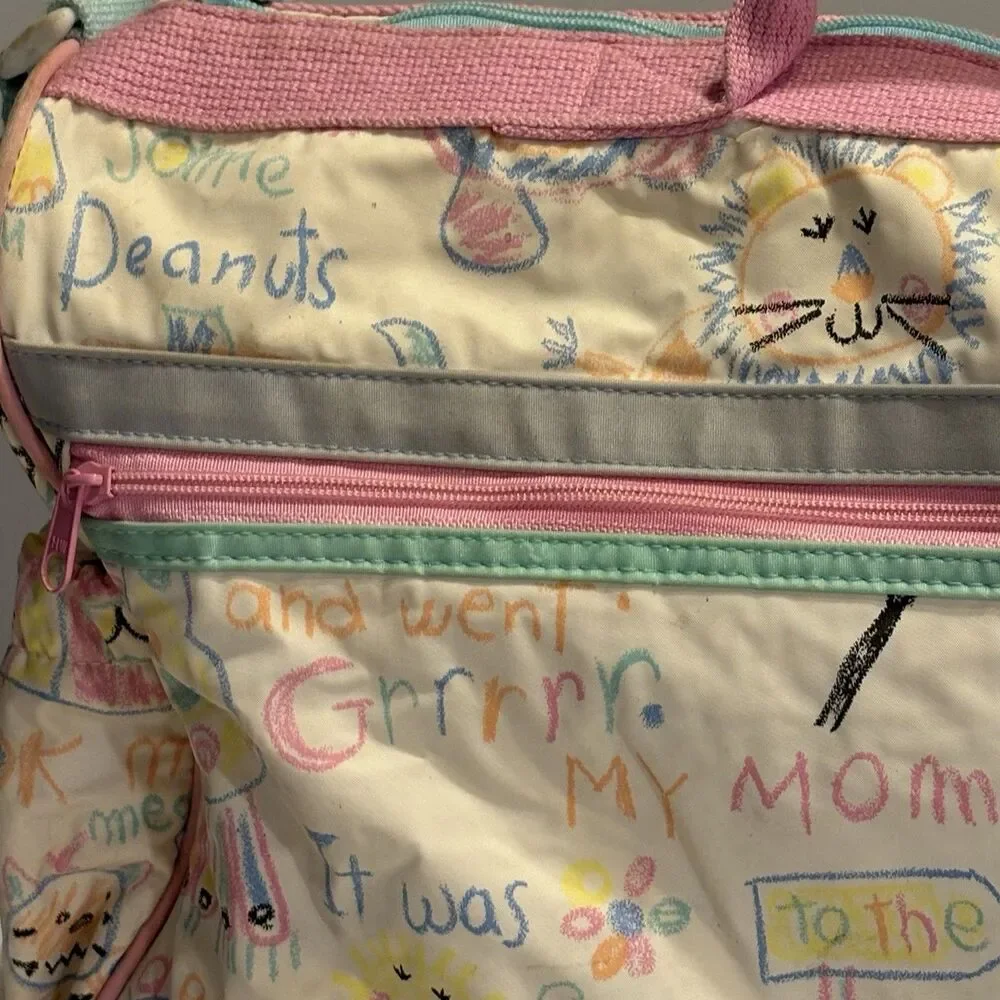 Vintage 90s Baby Boom Diaper Bag Zoo Animals Doodle Pink Blue Mommy Daddy